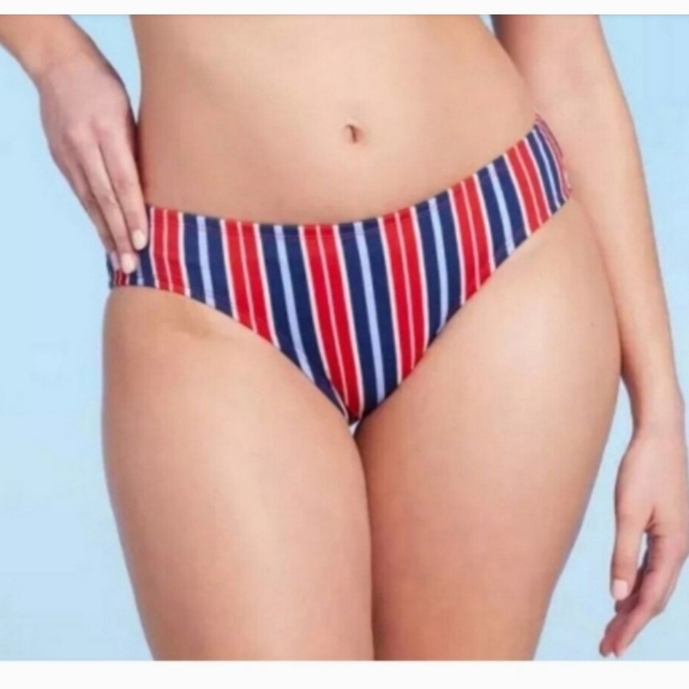 Red White Blue Striped medium Coverage Bikini Bottom